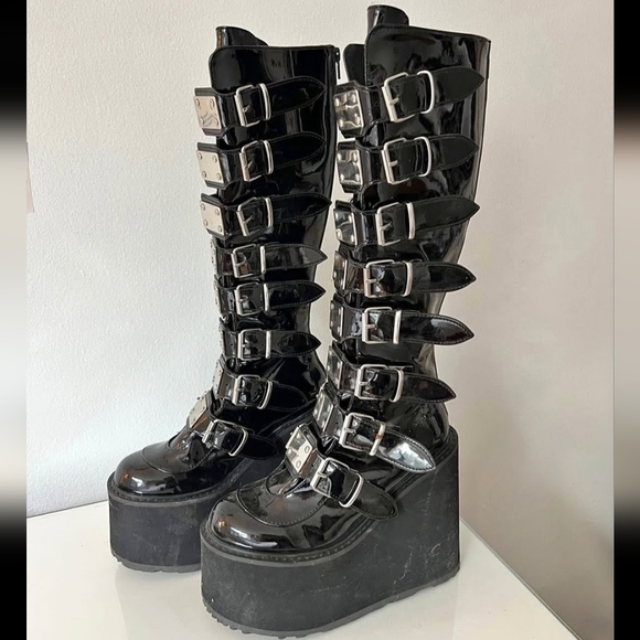 Demonia Shoes - Demonia Black Platform Buckle Boots Size 6.5/7